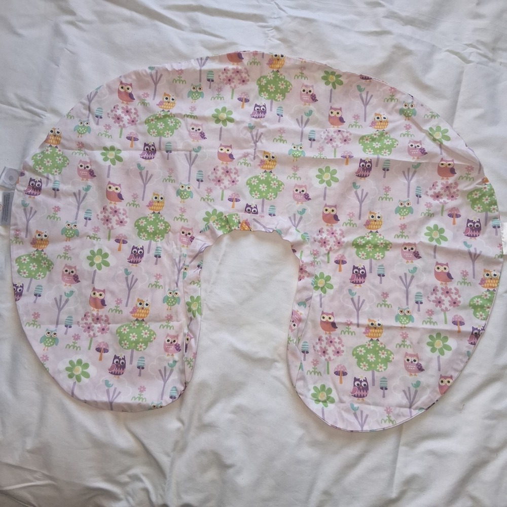 Boppy Nursing Pillow Slipcover Pink Woodland Owl Tree Print Zippered Cover
